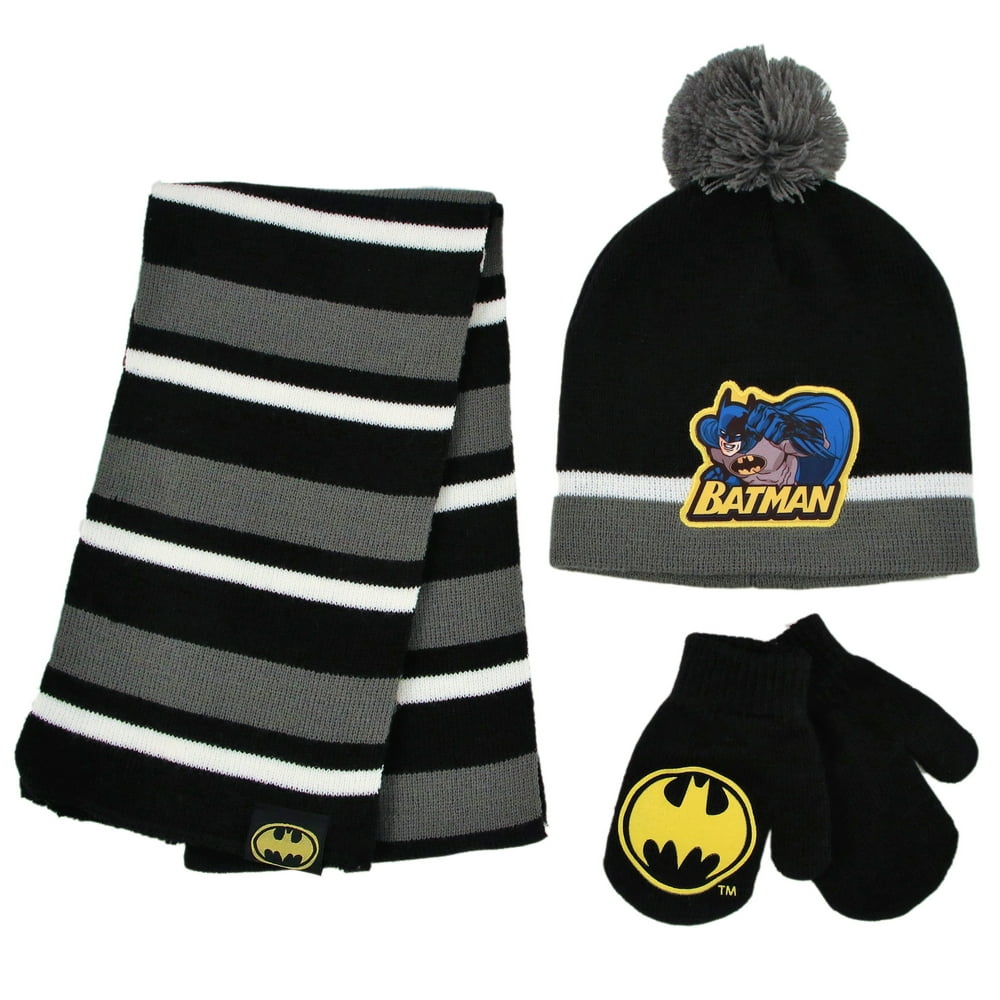 DC Boys Toddler Scarf, Hat and Mitten Set, Batman Kids Cold Weather