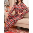 thumbnail image 2 of Cathery Women's Plaid Print Loungewear Set Long Sleeve Lapel Button Down Tops Pjs Pants Set Christmas Soft Sleepwear, 2 of 8