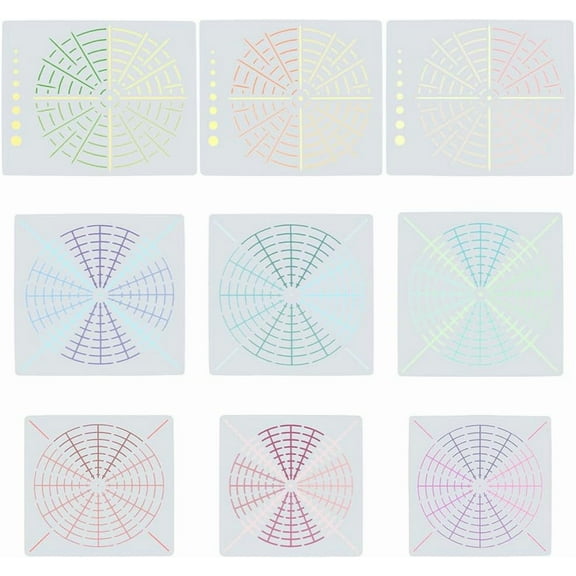 9Pcs 3 Styles Mandala Dotting Stencils Mixed Sizes Rock Painting Template 12/16 Segment Reusable Dot Drawing Plastic Stencils