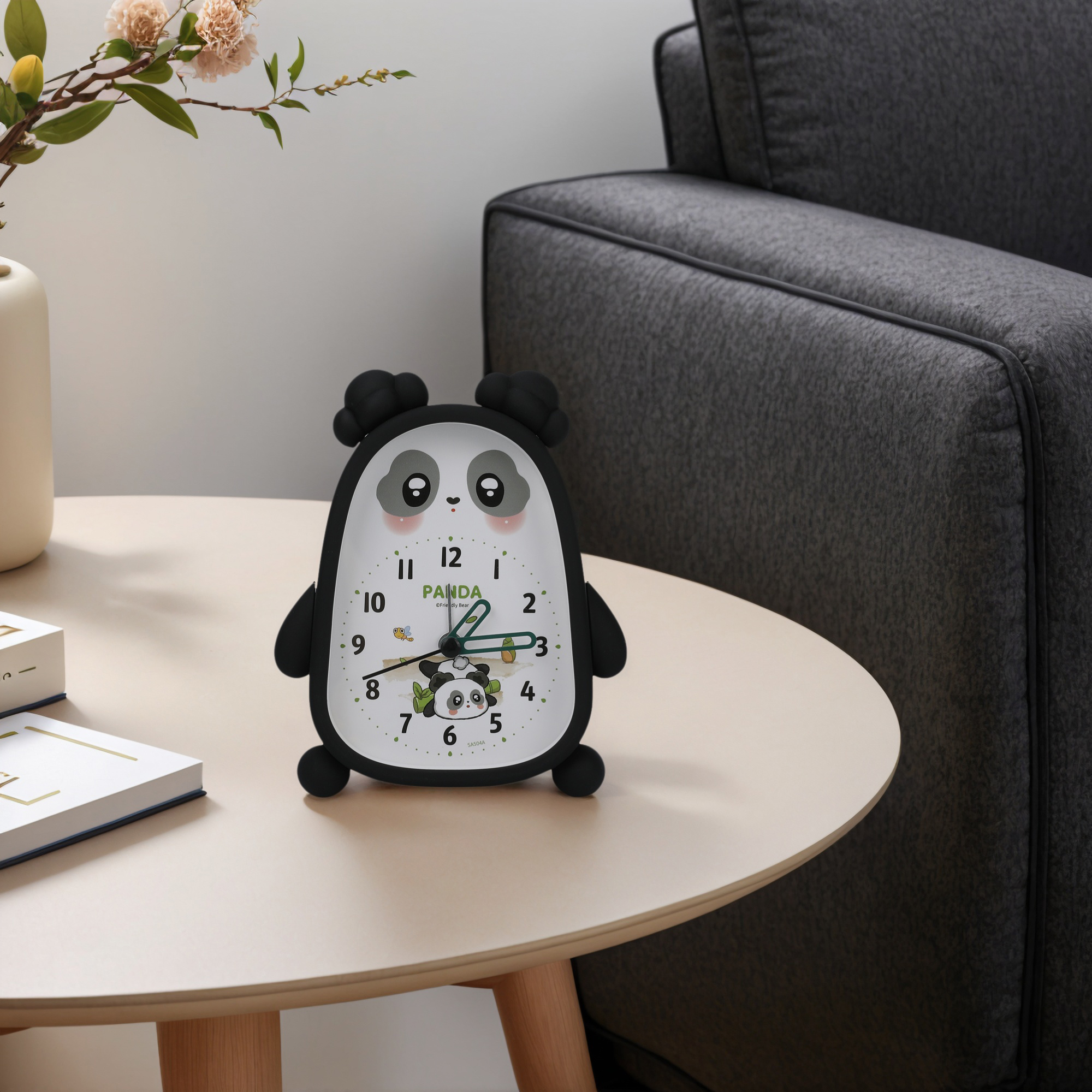 Unique Bargains Silent Non Tick Cute Alarm Clock Black 4.1"L x 1.6"W x 5.5"H