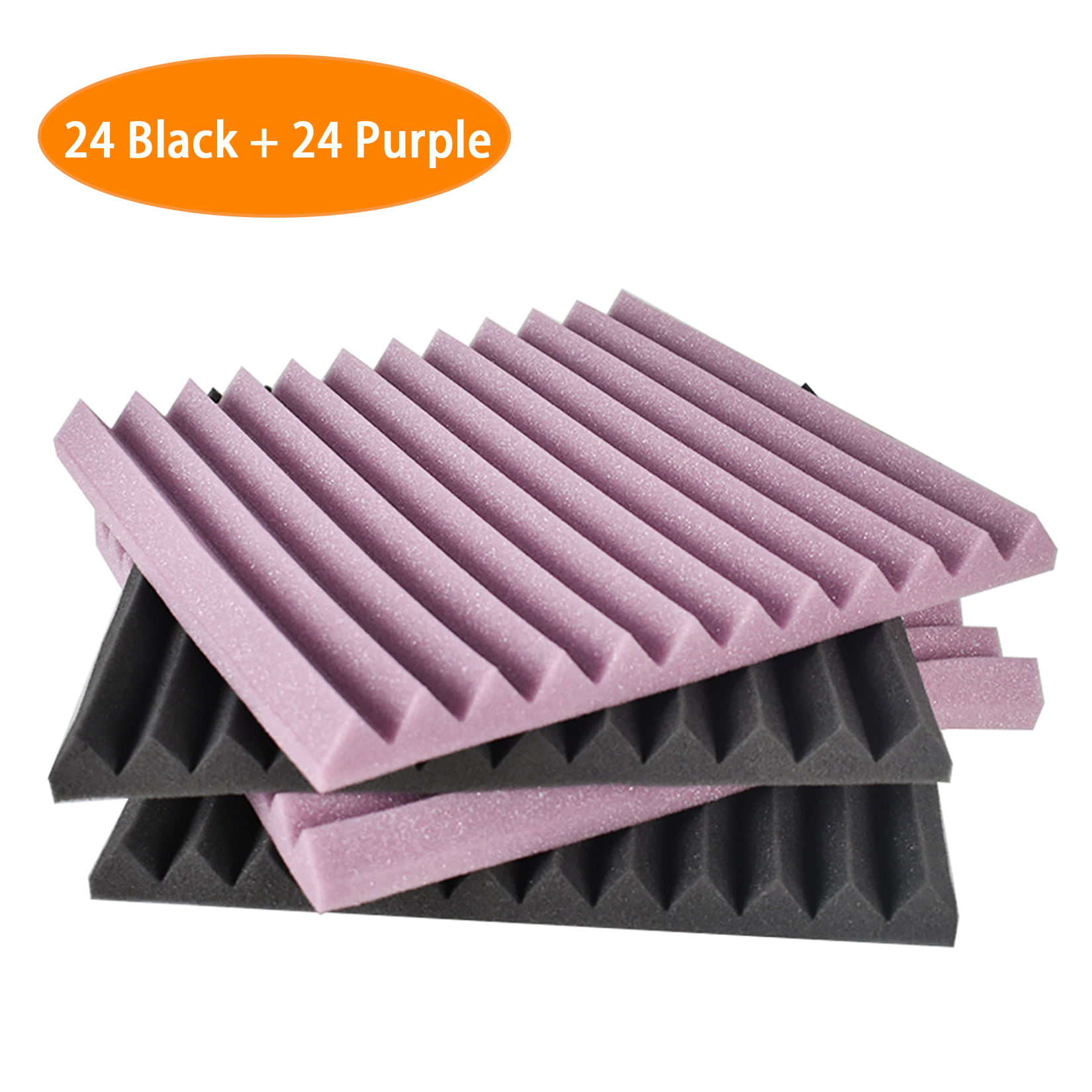48 Pack 12X 12X1 Acoustic Panels Studio Soundproofing Foam Wedge Tiles, 24Black+24purple 