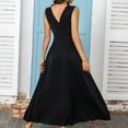 thumbnail image 3 of Dresses Womens Evening Party Gown Pleated High Low Hem Flowy Long Dress V Neck Cocktail Prom Graduation Dress (M, Black #1), 3 of 3