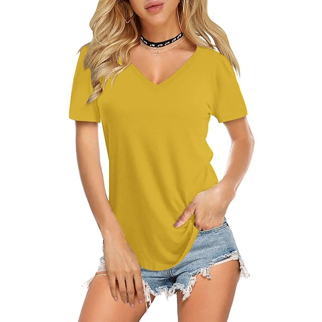 Womens V Neck Long/Short Sleeve T Shirts Basic Tee Tops