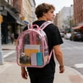 thumbnail image 3 of Heavy Duty Transparent PVC Clear Backpack, Large Capacity Bag, Stadium Approved for Concerts/Work, Sports Games and Security Checks, Suitable for Travel and Daily Outdoor Use, 12*10*4in, Pink, 3 of 6