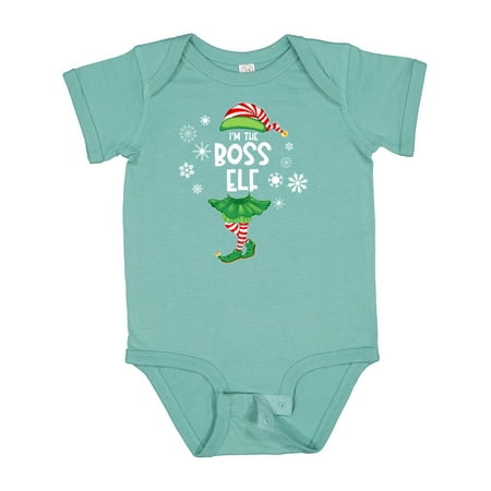 

Inktastic Funny Christmas I m the Boss Elf with Shoes and Hat Gift Baby Boy or Baby Girl Bodysuit