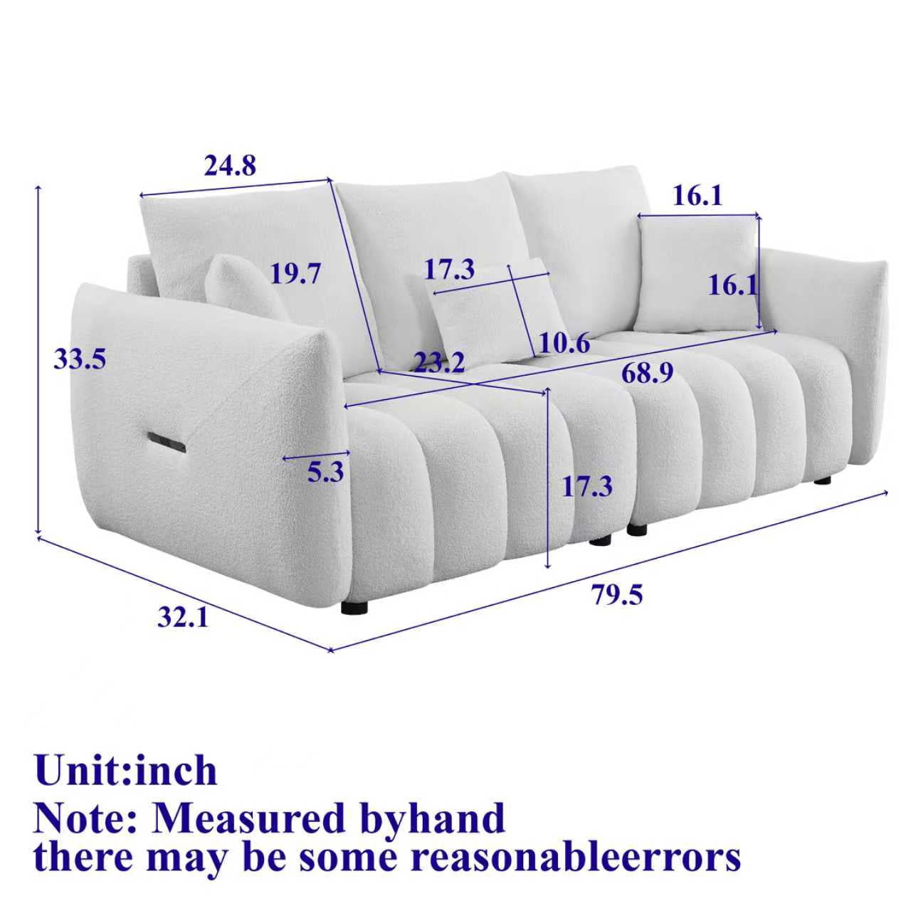 3-Seater Sofa with 3 Back Pillows and Solid Wood Frame, 79.5-Inch Teddy Fleece Oversized Upholstered Couch for Living Room, Beige