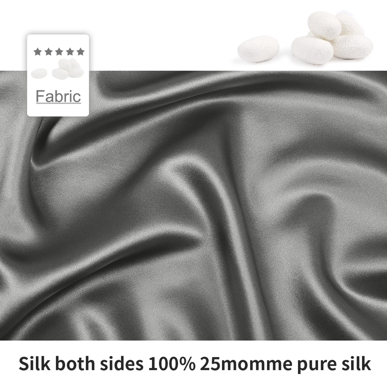 REGALWOVEN 25 Momme Silk Pillowcase with Zipper Closure, Grey 20"x30"