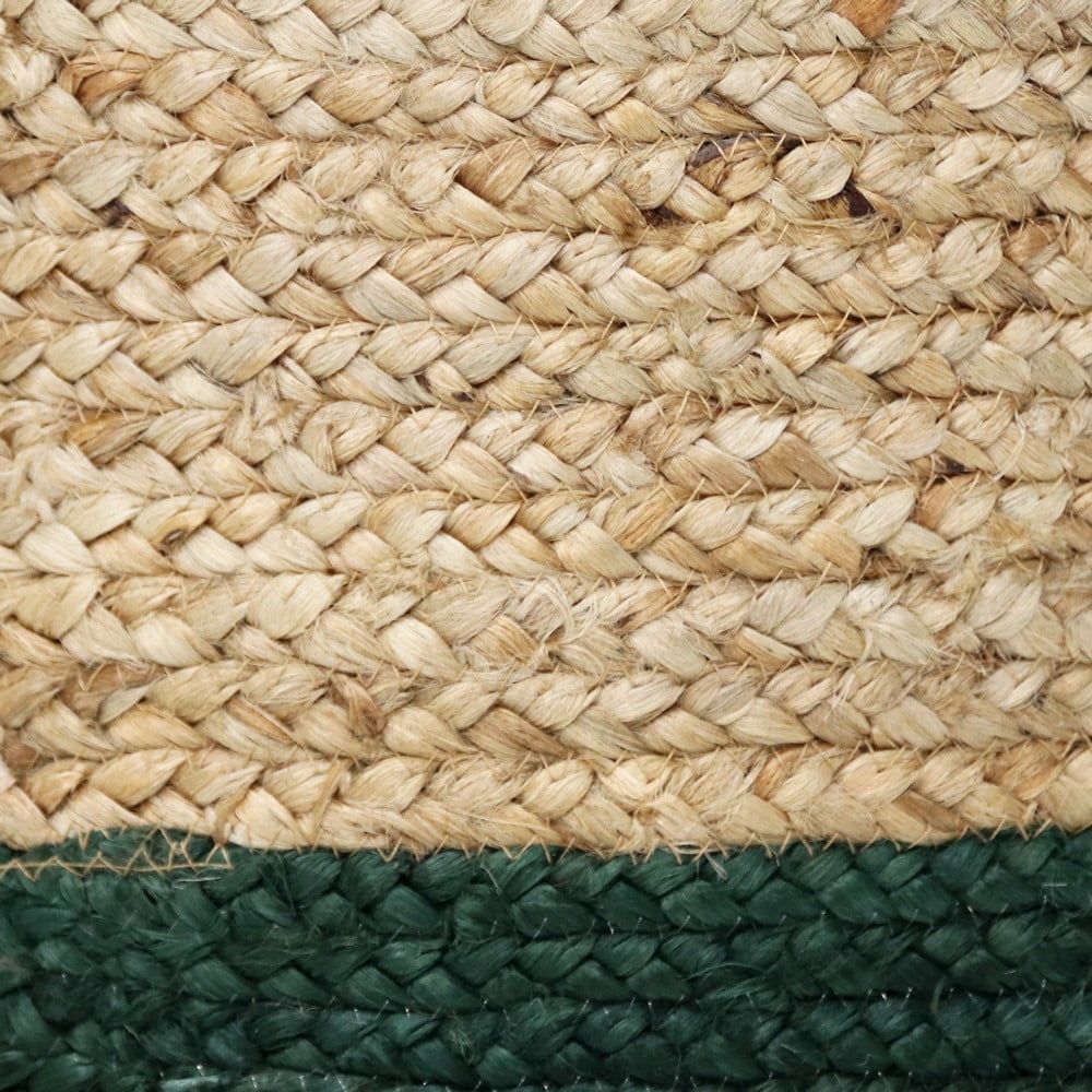 LR Home Woven Round Jute 19" Storage Basket with Handles, Green Stripe