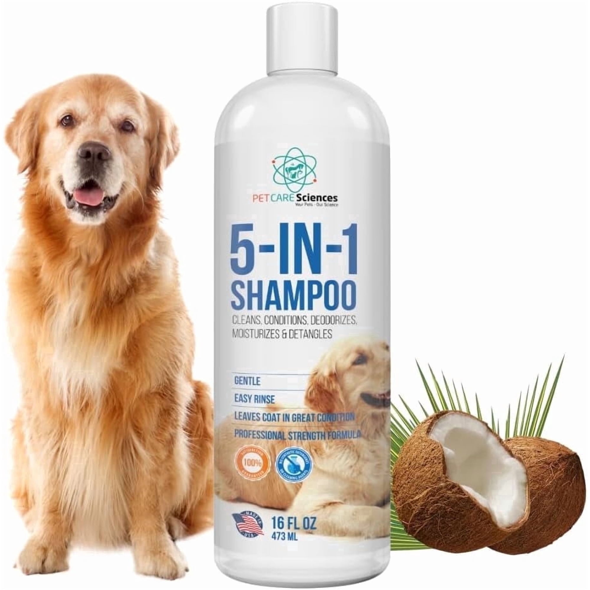 16fl oz 5 in 1 Dog Shampoo for Itchy Skin - Sensitive Skin Shampoo for Smelly Dogs - Made in the USA
