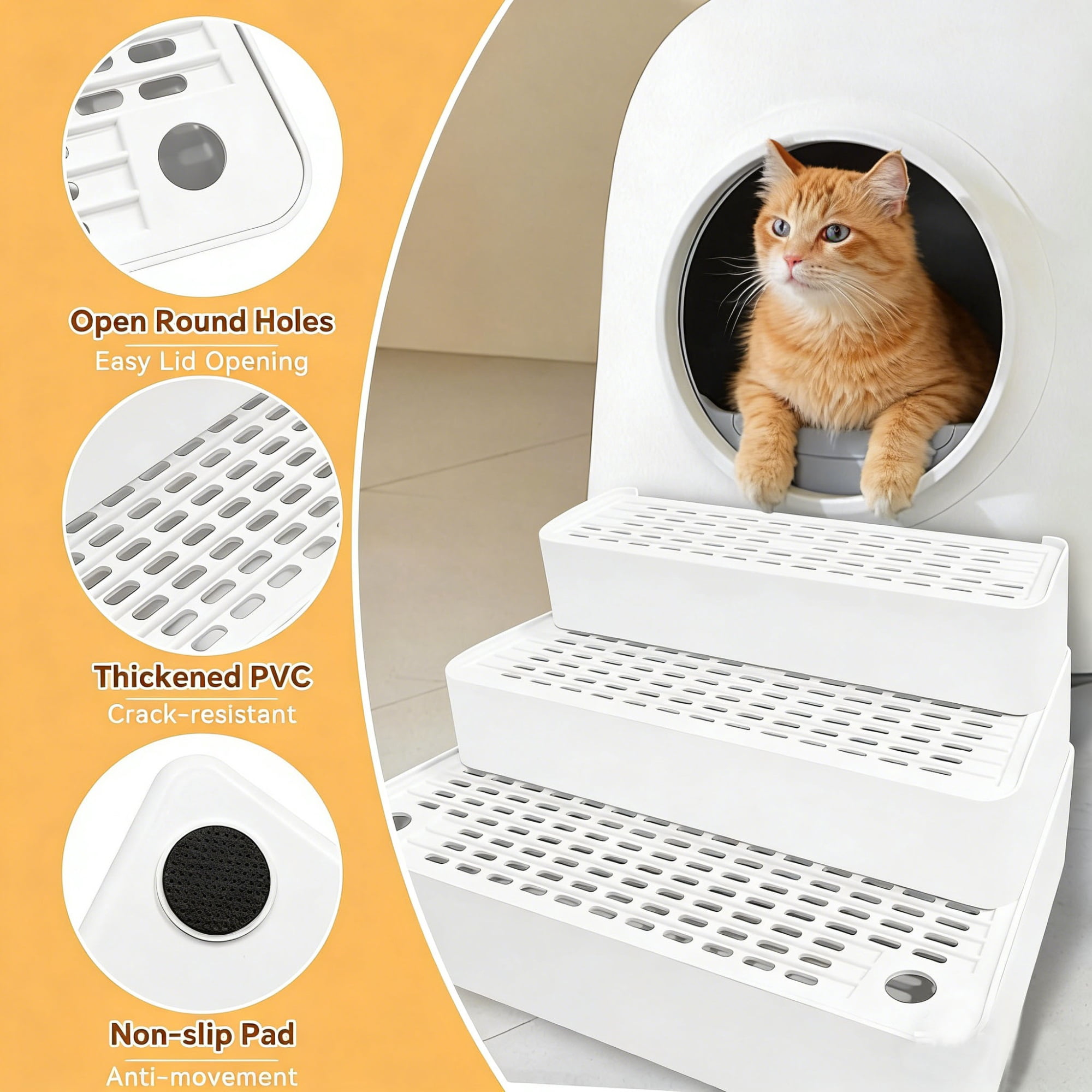 Adjustable 3 Steps Litter Box Ramp with Detachable Litter Trapper,Non-Slip Easy Clean Cat Litter Stair for Small & Elderly Cats,Litter Box Ramp with Filter Function.