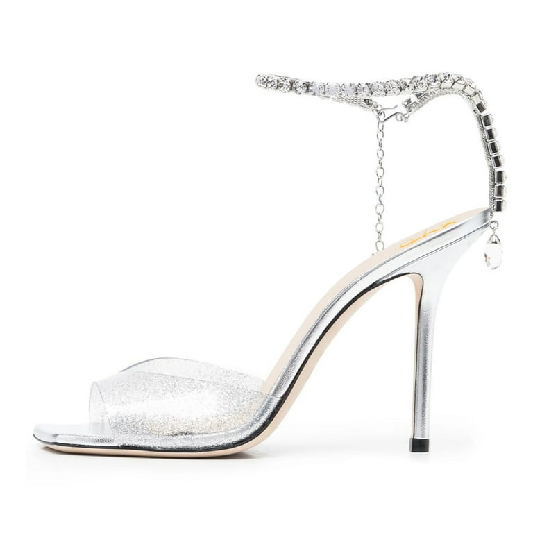 XYD Women Sparkle Crystal Stiletto Heels Sandals Ankle Strap