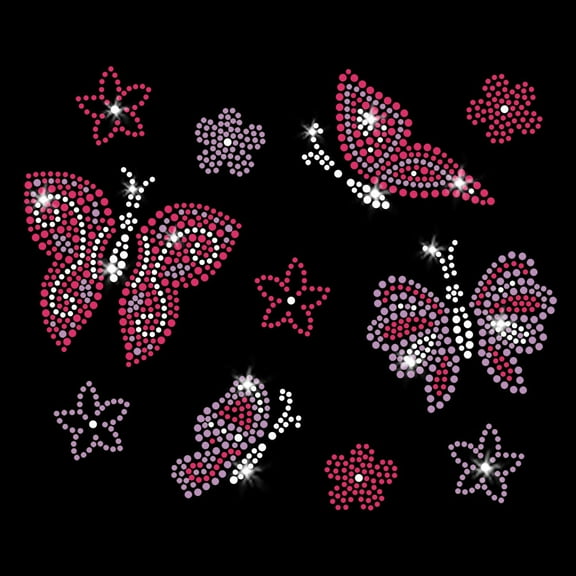 Butterflies Iron-on Clear Rhinestone and Rhinestud Transfer by JCS Rhinestones