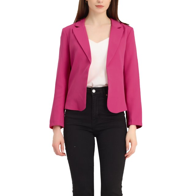 INSPIRE CHIC Women's Open Front Office Work Business Lightweight Summer Crop Suit Blazer M Hot Pink-Solid