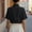 Black, variant on LEKODE Women Stand Split Collar Short Sleeve Blouse, Elegant Solid Color Work Office Casual Dress Shirt Top Basic Tees Boho Summer Tops Beige L