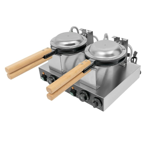 2.83KW Double-Head Bubble Waffle Maker, Commercial Waffle Maker Non-Stick Hong Kong Egg Waffle Maker Stainless Steel Pancake Maker 180° Rotate Stainless Steel Bubble Waffle Machine 50-300°C/122-572℉