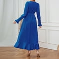 thumbnail image 5 of IROINNID Maxi Dress for Women Strapless V-Neck Wrap Dress Sexy Vintage V Neck Long Sleeve Solid Dresses Clearance,Blue, 5 of 9