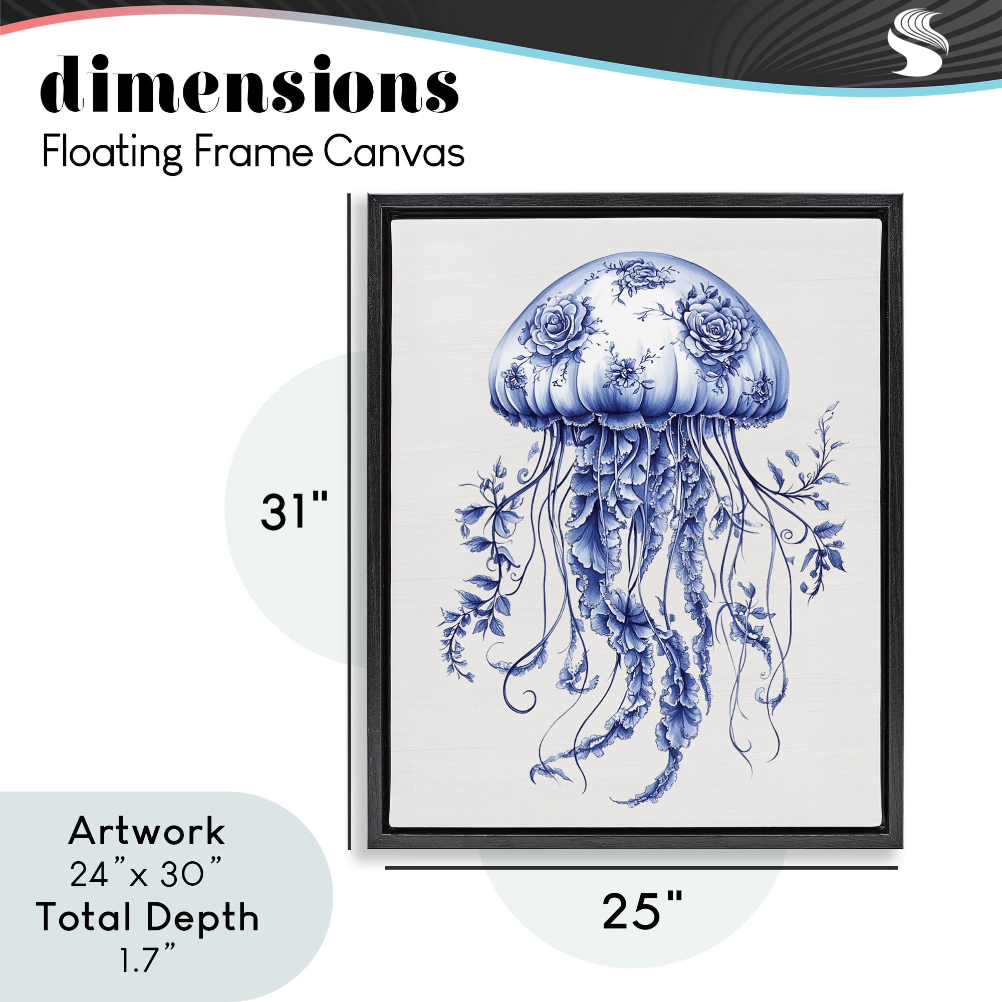 Funky Toile Jellyfish Black Framed Floater Canvas Wall Art, design by Lettered and Lined