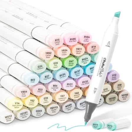 Ohuhu 48 Pastel Colors Chisel & Fine Dual Tips Alcohol Markers - Oahu - Refillable Ink