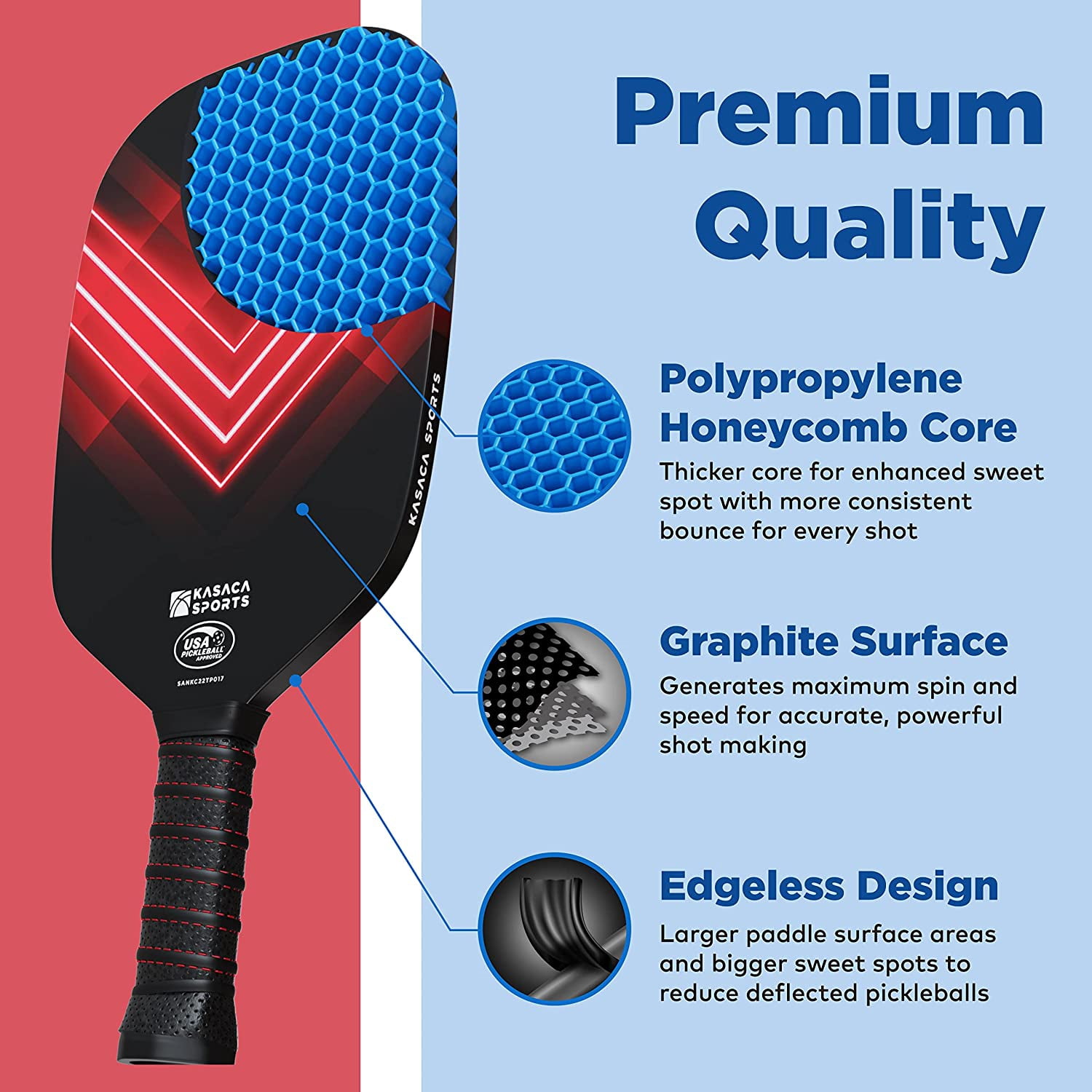 Kasaca Pickleball Paddles, USAPA Carbon Fiber Pickleball Paddle with Pickle Ball Paddle Cover, Pickle Ball Raquette Pickle Ball Racket Edgeless Style