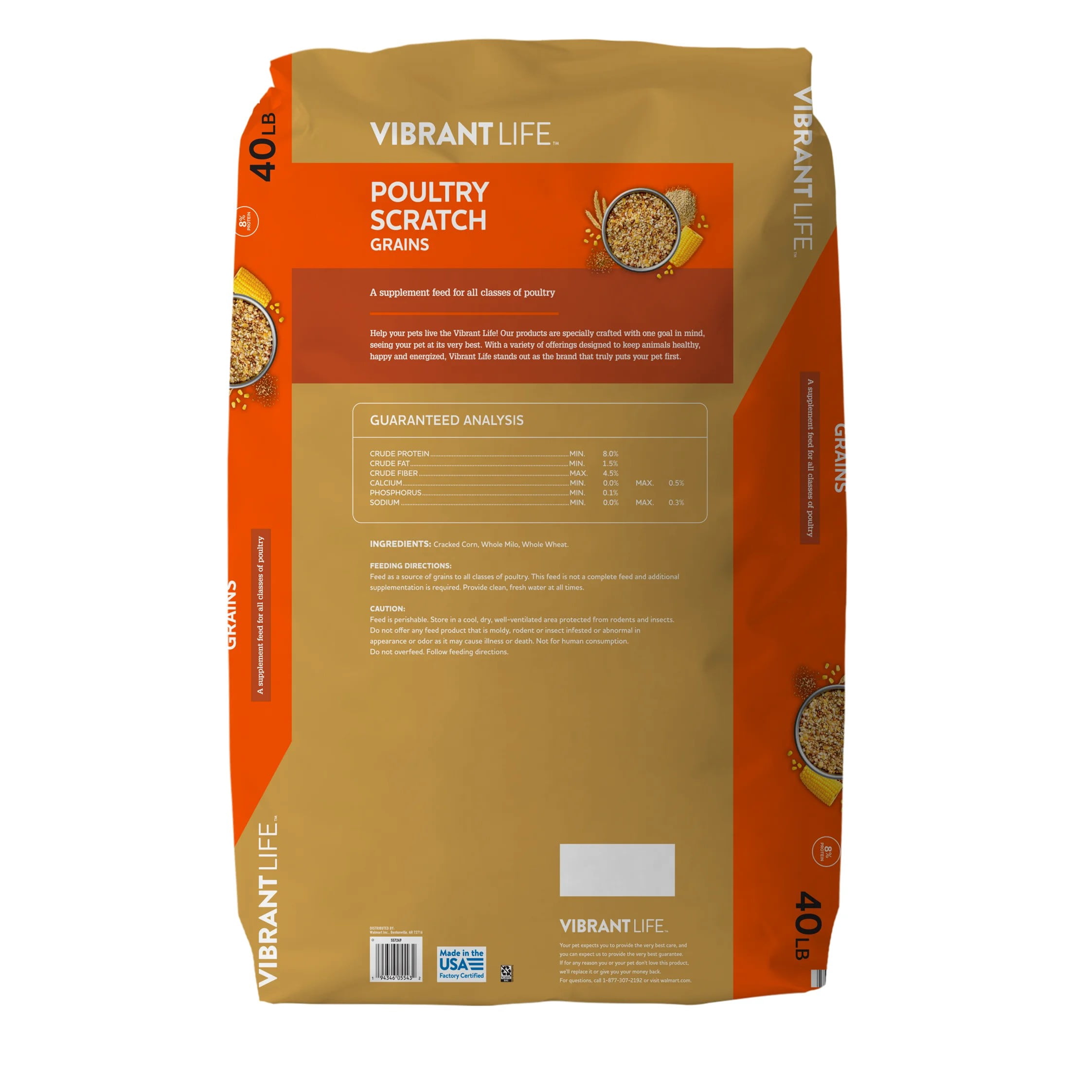 (3 pack) Vibrant Life Poultry Scratch Grains, 40 lb Bag