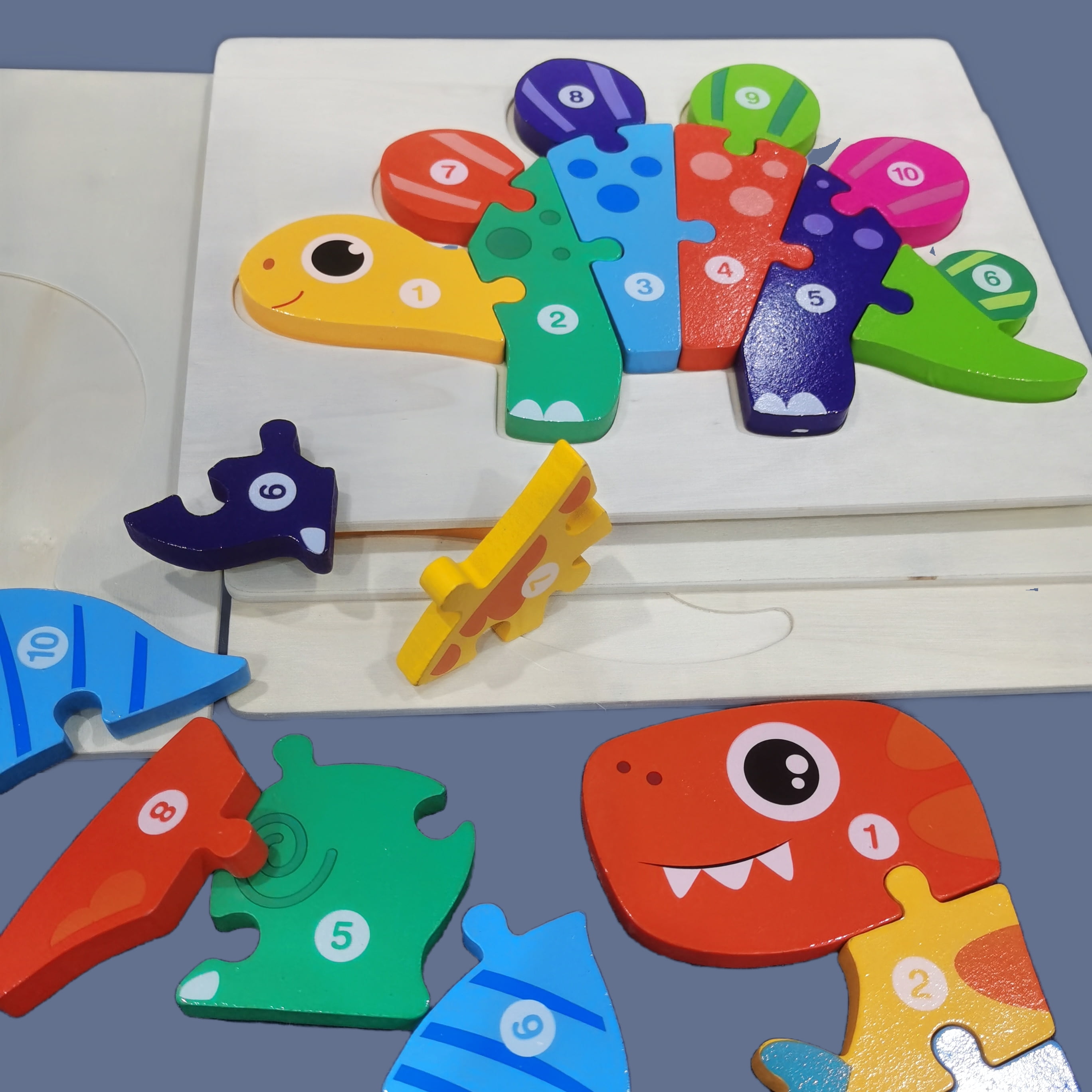 BEACENOV Toddler Puzzles,Set of 4,Large Wooden Dinosaurs Jigsaw Puzzle Toys for 2 3 4 5 Year Old Baby Boys Girls Gift,Montessori Preschool Learning Educational Toy [ Color & Shape Cognitive Skill ]
