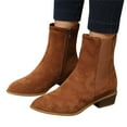 thumbnail image 3 of NOKIO Women'S Sleek Pointed Toe Ankle Boots Women'S Trendy Suede Ankle Booties Ladies Fashion Solid Color Suede Pointed Side Zipper Thick Heel Short Boots Women'S Sleek Pointed Toe Ankle Boots, 3 of 9