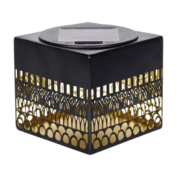 Solar Powered Outdoor Decorative Garden Lantern with Hollow Metal Pattern for Home Patio Pathway Courtyard Lighting