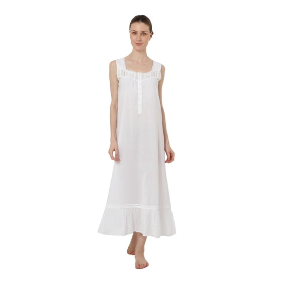 Miss Lavish London Victorian Style Nightgown Sleeveless Long Sleepwear Women Cotton Plus Size Vintage Nightdress White 8