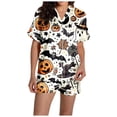 thumbnail image 4 of Weebloom Halloween Soft Pajamas For Women Pumpkin Leisure Silk Satin Short Sleeve Button Down Tops And Shorts Set Sleepwear Nightwear Pjs Loungewear Light Yellow M, 4 of 7