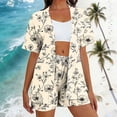 thumbnail image 2 of Frostluinai Womens 2 Piece Summer Outfits Hawaiian Print Open Front Kimono Blouse and Shorts with Pocket Beach Vacation Outfits Khaki XL, 2 of 7