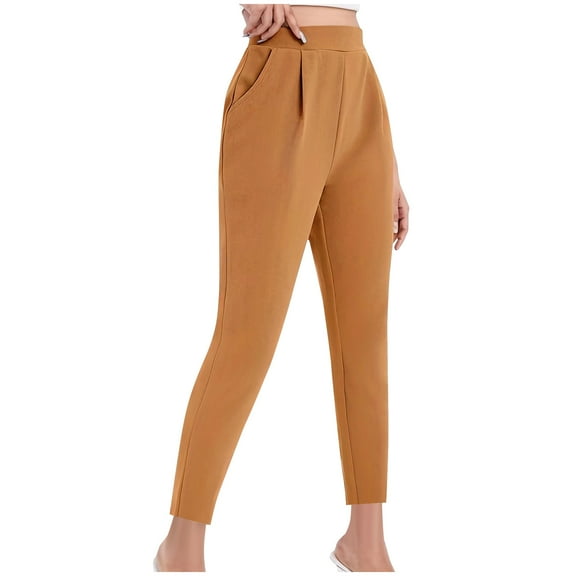 Chbgutlmr Work Pants for Women Pleated High Waist Tapered Leg Solid Color Office Trousers with Pockets