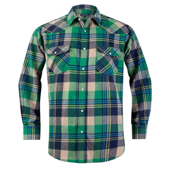 Boutons Pression Flanelle Chemises pour Hommes Regular Fit Chemise à Manches Longues pour Hommes, Vert Marine MFL004, XX-Large