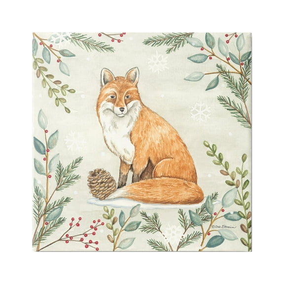 Stupell Industries Fox in Winter Forest Holiday Painting Gallery Wrapped Canvas Print Wall Art, 17 x 17