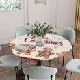 thumbnail image 5 of Gingerbread Christmas Round Tablecloth for 45-54 Inch Tables,Fitted Table Cover with Elastic Edge,Red Snowflake Golden Winter Xmas Waterproof Outdoor Table Cloth Protector for Patio Garden Dinner, 5 of 9