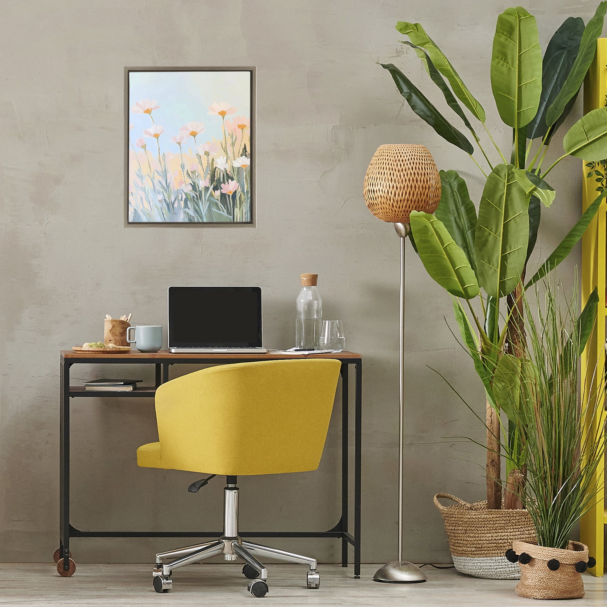 Stupell Industries Pastel Meadow Daisies at Dawn Brown Framed Floater Canvas Wall Art, design by The Prints Vibe
