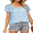 thumbnail image 2 of T-shirt pour Femmes à Encolure Carrée, Manches Courtes, Jacquard, Coupe Ample, Hauts d'Été, 2 of 5
