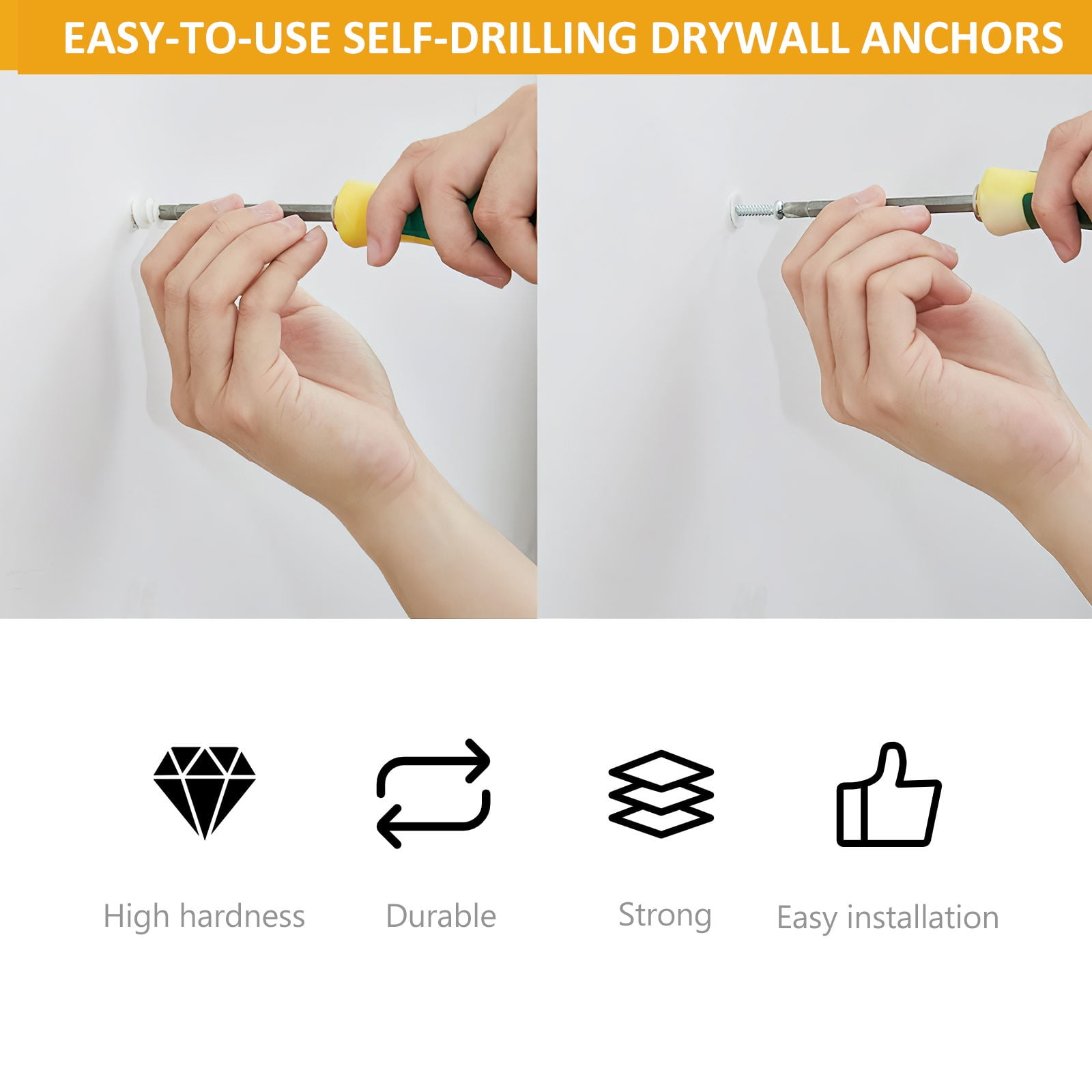 Hemoton 100 Sets Self Drilling Drywall Anchors Plasterboard Tapping Anchors with Screws