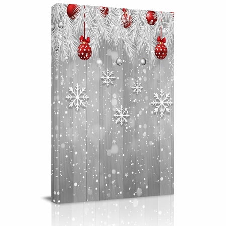 Canvas Wall Art Christmas Snowflake Framed Canvas Prints for Bedroom Bathroom Xmas Balls Farmhouse Wooden Grain Grey Gallery Wrapped Wall Decor for Home Office Gifts 11 x14 Ship Next Day