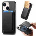 thumbnail image 1 of For Iphone 14 Plus Retro Magsafe Card Bag Pu Back Cover Phone Case(Black), 1 of 8