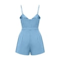 thumbnail image 5 of Cmfcve Women's Spaghetti Strap V Neck Romper Shorts High Waist Casual One Piece Jumpsuit Summer Sleeveless Loungewear with Pockets, 5 of 7
