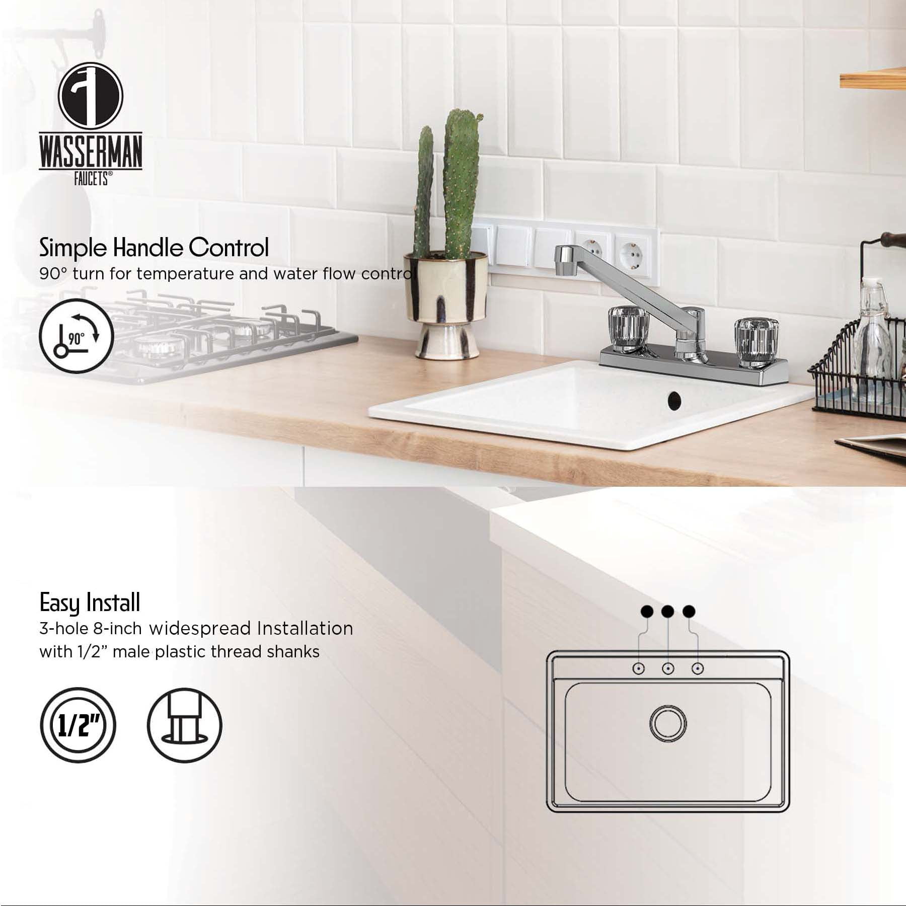 Non Metallic Acrylic Double Handle Faucet Less Spray