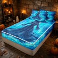 thumbnail image 3 of Erosebridal Spooky Blue Witch Zipper Twin Comforter Sets with Fitted Sheet and 2 Pillowcases, Halloween Moon Night Zipper Bedding Set for Boys Girls, Cyan Black, Black Reversible, 3 of 7