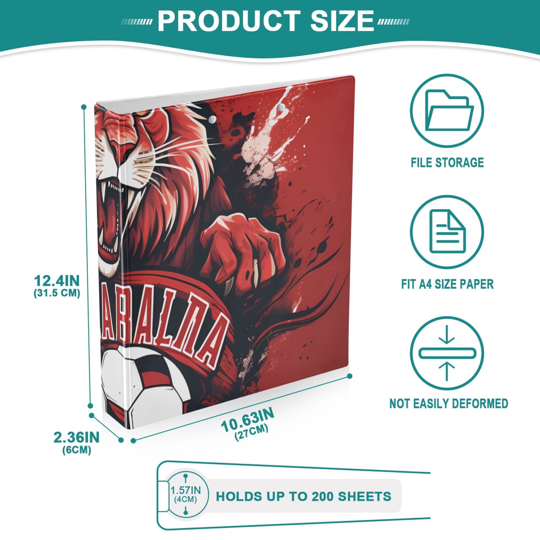 Lion Football 3 Ring Binders 1.5 inch Hardcover File Folders with Interior Pockets A4 Size Organizer for School Office Hospital Set of 2