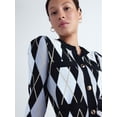 thumbnail image 4 of Free Assembly Women's and Women's Plus Argyle Cardigan Sweater with Puff Sleeves, Midweight, Sizes XS-4X, 4 of 5