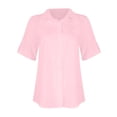 thumbnail image 3 of Button Down Shirt Women Cotton Short Sleeve Blouses V Neck Collared Button Up Summer Beach Tops Pink L, 3 of 6