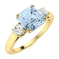 thumbnail image 2 of 6MM Square Shape Aquamarine 925 Sterling Silver Gold Vermeil Women Trilogy Ring, 2 of 2