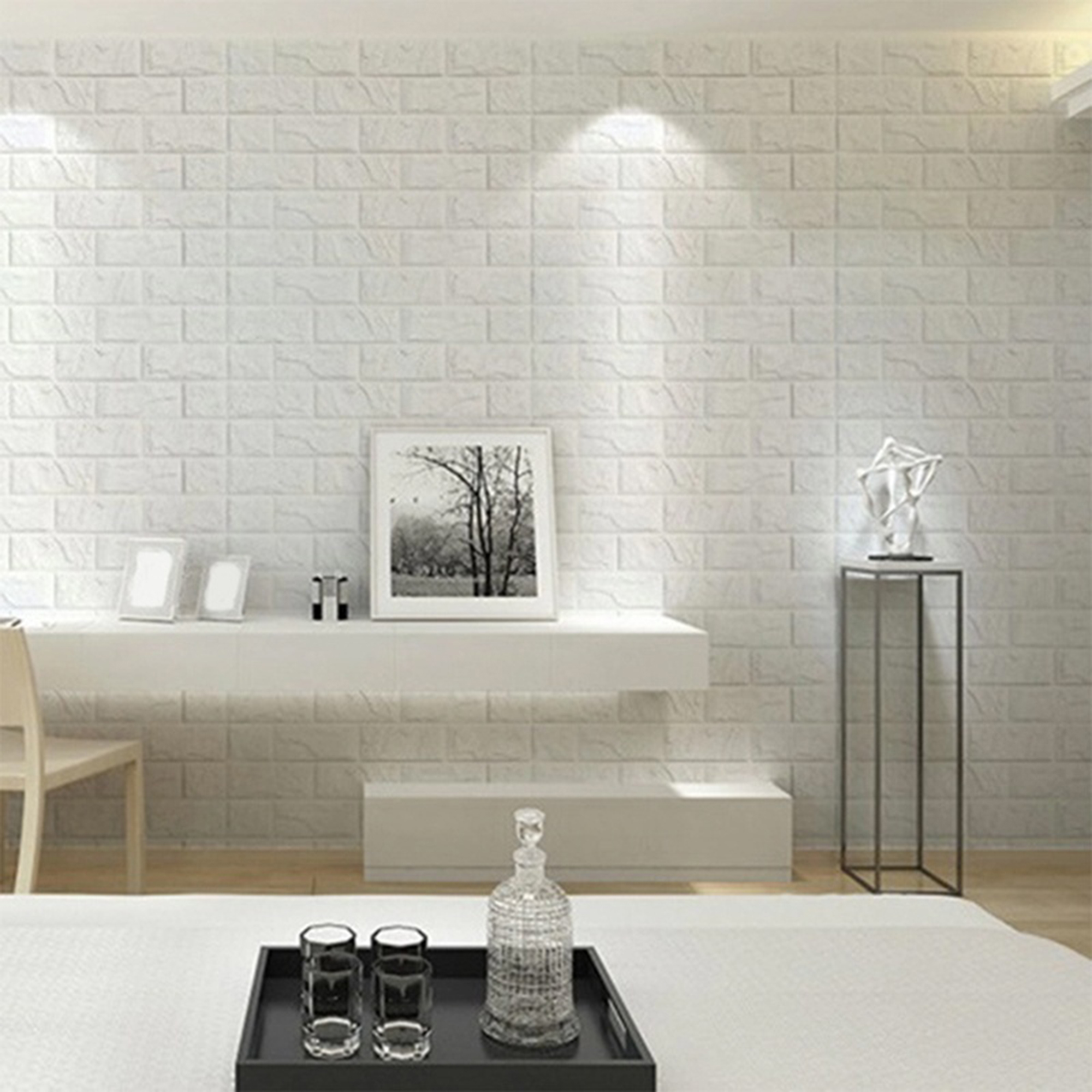 White Foam Brick 3D Wall Panels Peel and Stick Wallpaper Adhesive Textured Brick Tiles Waterproof Brick Pattern Wall Stickers Bedroom Living Room Background Decorative for Home Decor - image 4 of 7
