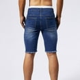 thumbnail image 5 of Men's Denim Shorts Ripped Casual Pocket Solid Color Elastic Tight Denim Shorts Blue, 5 of 6