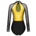 thumbnail image 2 of Haitryli Women Mesh Patchwork Gymnastics Leotard Dance Bodysuit for Performance Gold M, 2 of 7