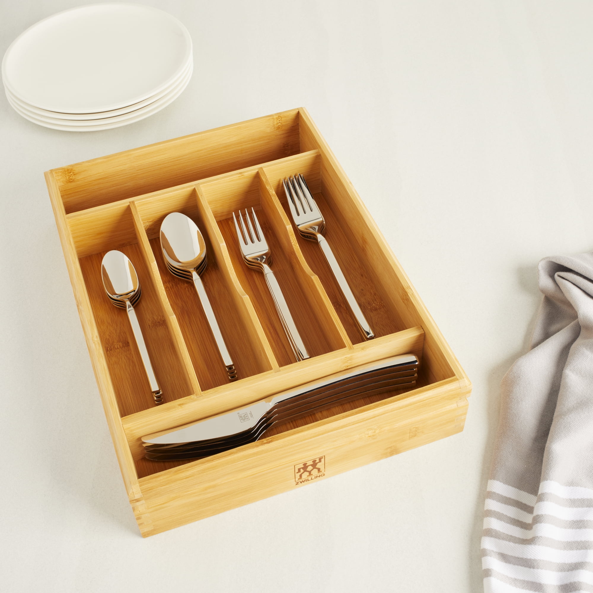 ZWILLING Bamboo Adjustable Flatware Storage Tray, Expandable Drawer Organizer